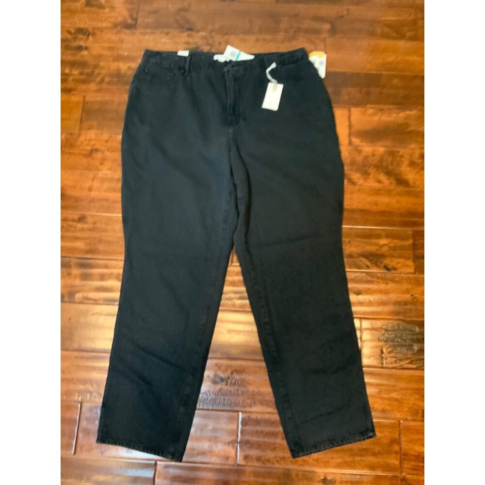 Good American Black Denim Good Boy Slit Leg Jeans, Size 16, NWT $159